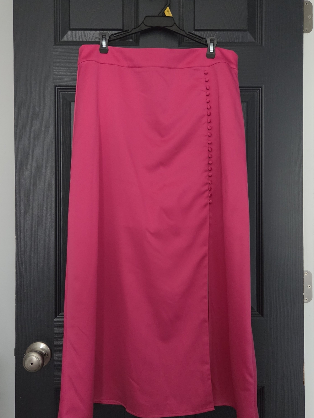Express X Ladygang Hot Pink Midi Skirt with Side Covered Buttons